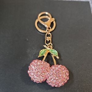 Pink Sparkle Rhinestone Cherries Cherry Purse Bag Charm Key Chain New